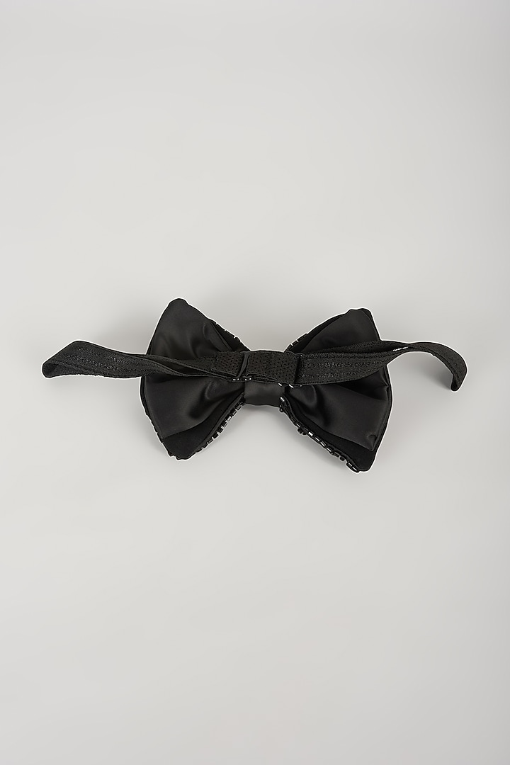 Black Satin Hand Embellished Bowtie by SALIL BHATIA at Pernia's Pop Up Shop