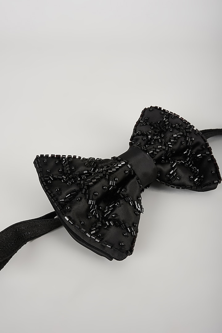 Black Satin Hand Embellished Bowtie by SALIL BHATIA at Pernia's Pop Up Shop