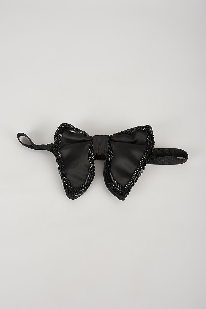 Black Satin Hand Embellished Bowtie by SALIL BHATIA at Pernia's Pop Up Shop