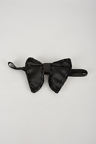 Black Satin Hand Embellished Bowtie by SALIL BHATIA