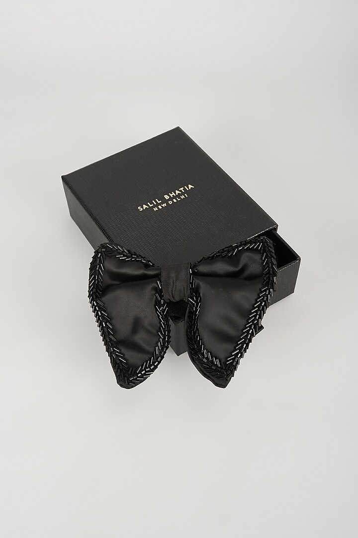 Black Satin Hand Embellished Bowtie by SALIL BHATIA at Pernia's Pop Up Shop