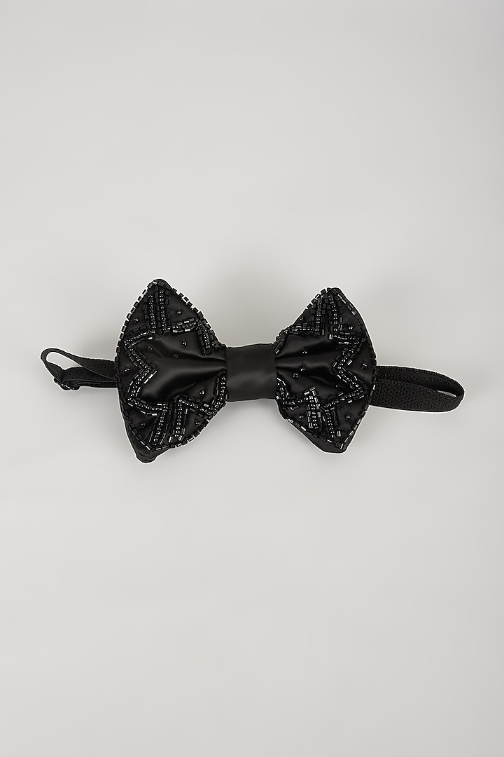 Black Satin Hand Embellished Bowtie by SALIL BHATIA at Pernia's Pop Up Shop