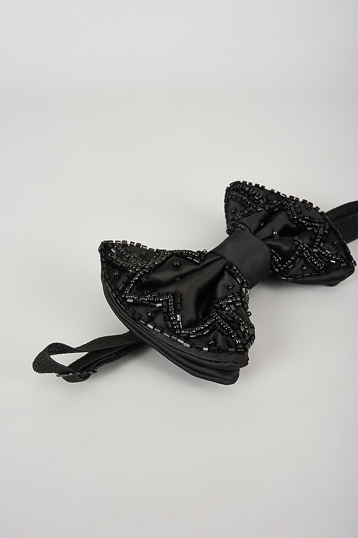 Black Satin Hand Embellished Bowtie by SALIL BHATIA at Pernia's Pop Up Shop