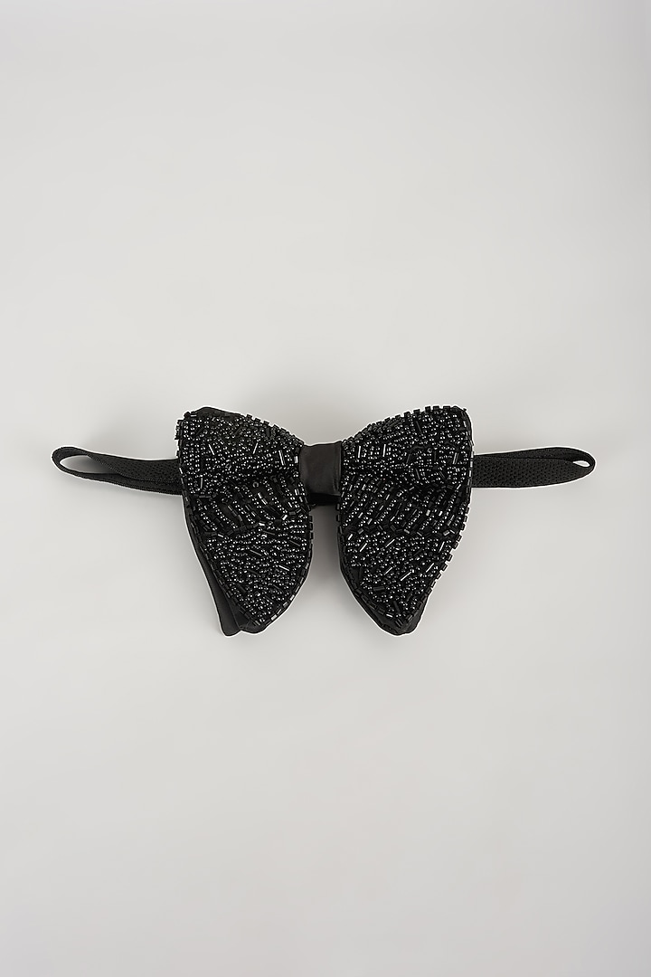 Black Satin Hand Embellished Bowtie by SALIL BHATIA at Pernia's Pop Up Shop