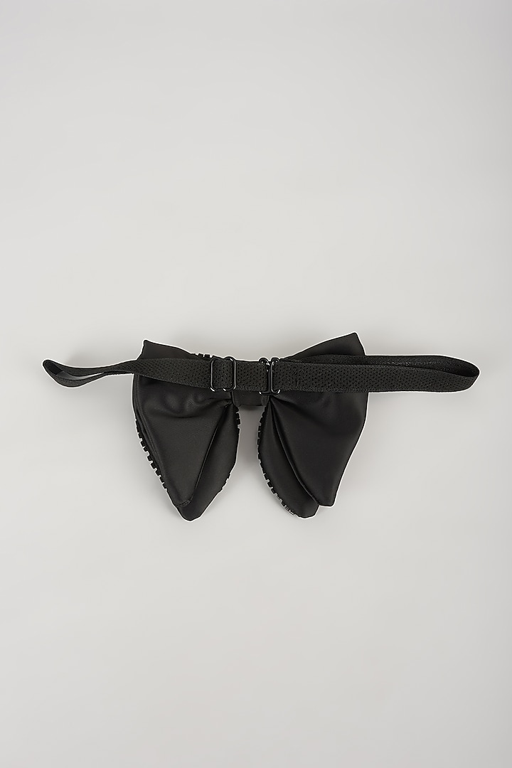 Black Satin Hand Embellished Bowtie by SALIL BHATIA at Pernia's Pop Up Shop