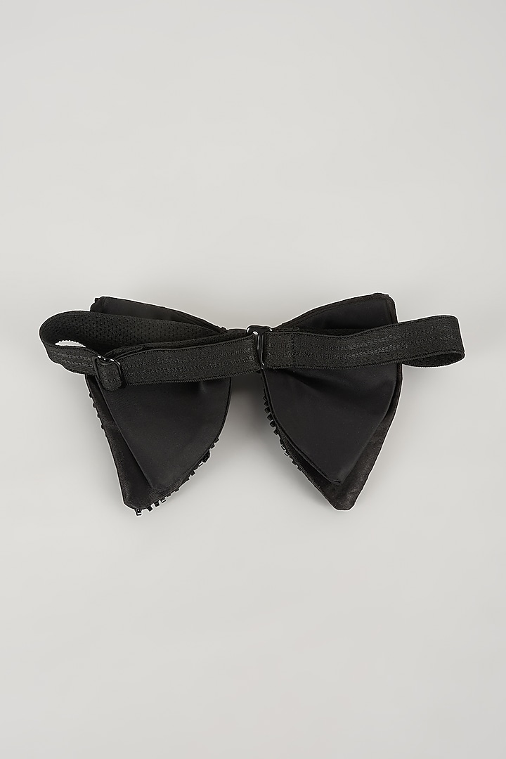 Black Satin Hand Embellished Bowtie by SALIL BHATIA at Pernia's Pop Up Shop