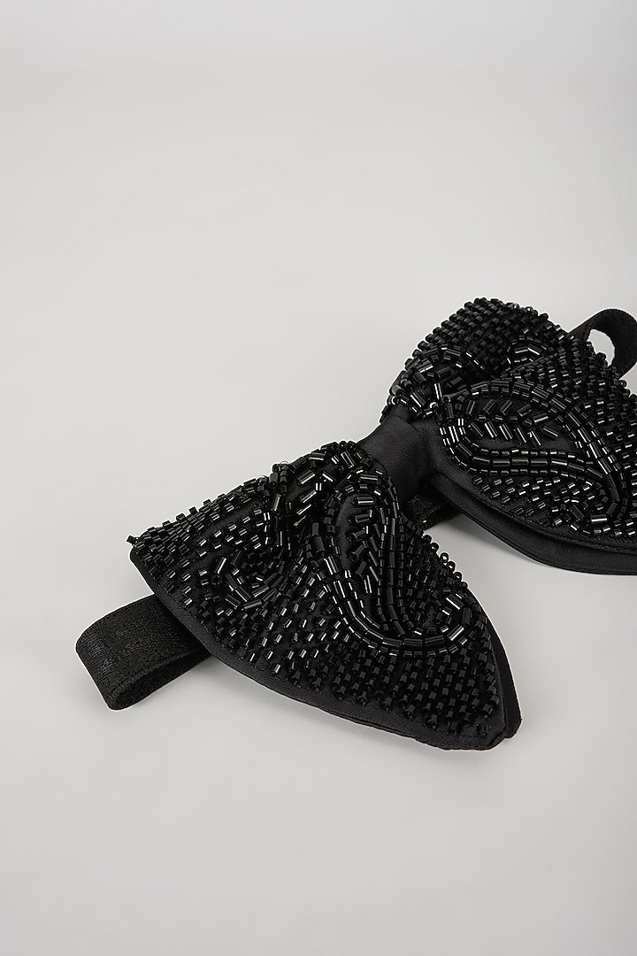 Black Satin Hand Embellished Bowtie by SALIL BHATIA at Pernia's Pop Up Shop