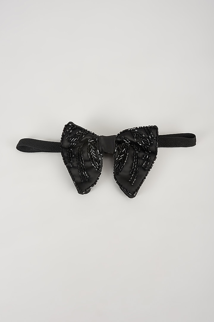 Black Satin Hand Embellished Bowtie by SALIL BHATIA at Pernia's Pop Up Shop
