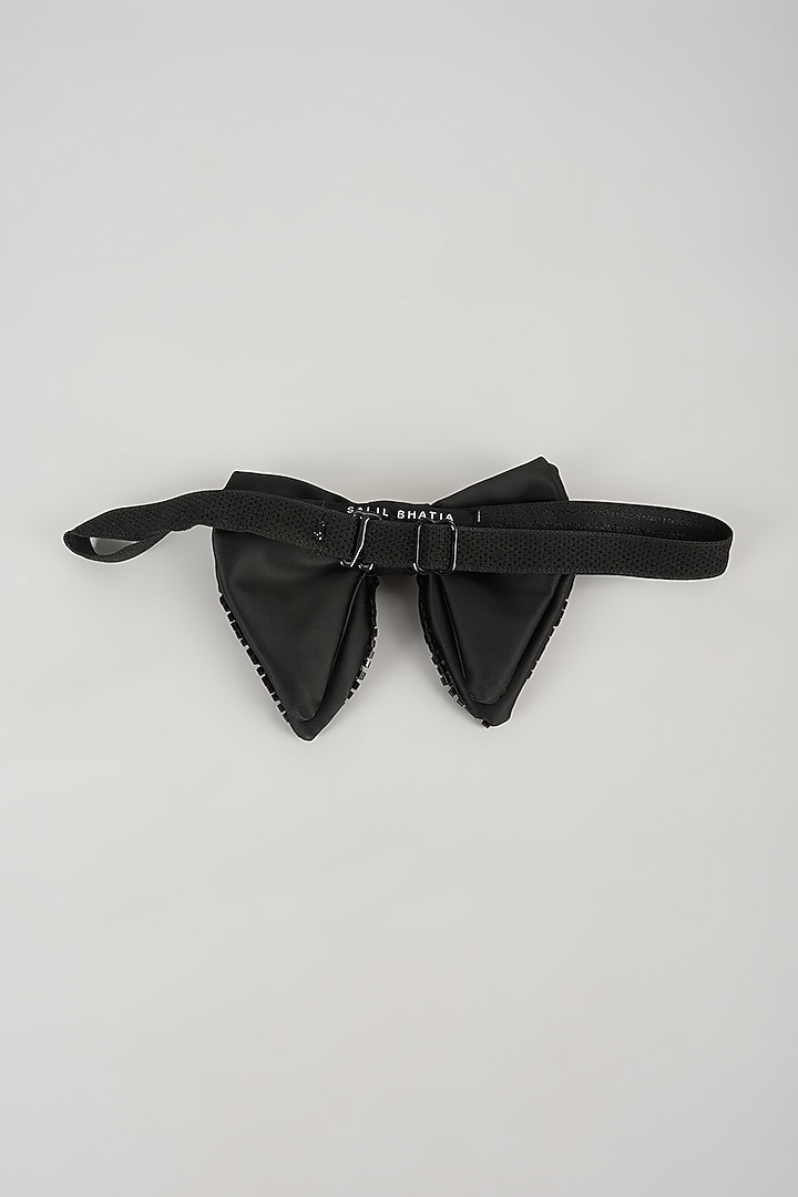 Black Satin Hand Embellished Bowtie by SALIL BHATIA at Pernia's Pop Up Shop