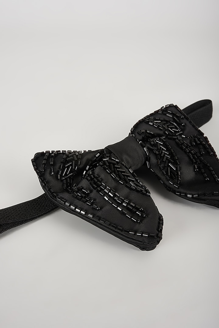 Black Satin Hand Embellished Bowtie by SALIL BHATIA at Pernia's Pop Up Shop