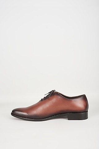 Brown Leather Oxford Shoes by SALIL BHATIA