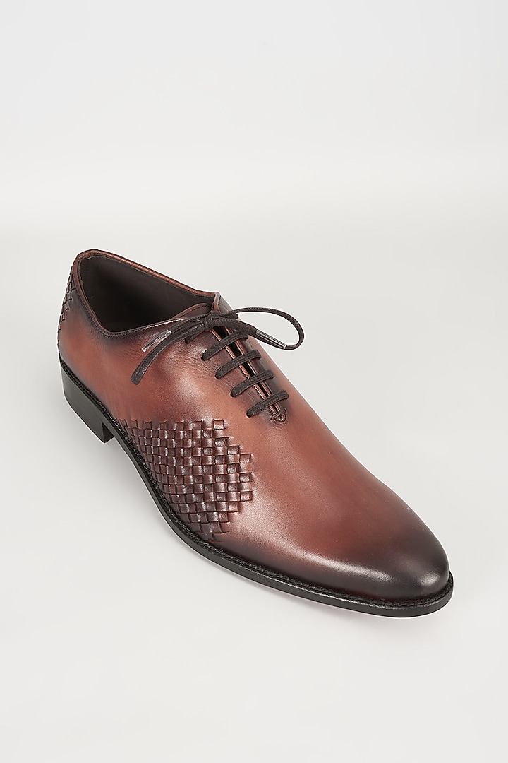 Brown Leather Oxford Shoes by SALIL BHATIA at Pernia's Pop Up Shop