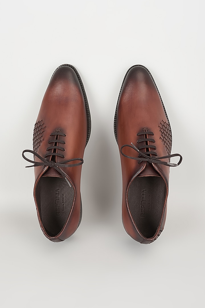 Brown Leather Oxford Shoes by SALIL BHATIA at Pernia's Pop Up Shop
