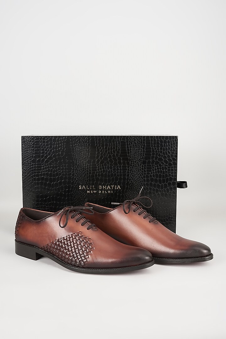 Brown Leather Oxford Shoes by SALIL BHATIA at Pernia's Pop Up Shop