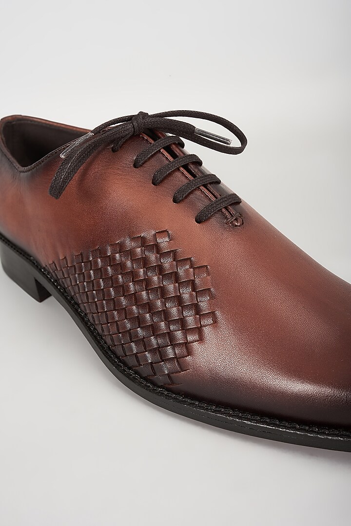 Brown Leather Oxford Shoes by SALIL BHATIA at Pernia's Pop Up Shop