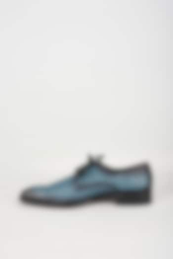Blue Embossed Leather Derby Shoes by SALIL BHATIA at Pernia's Pop Up Shop