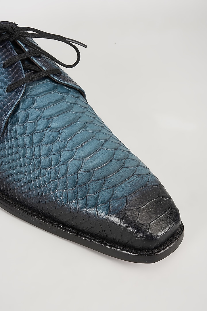 Blue Embossed Leather Derby Shoes by SALIL BHATIA at Pernia's Pop Up Shop