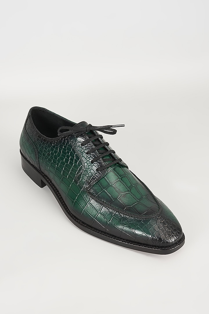 Forest Green Embossed Leather Derby Shoes by SALIL BHATIA at Pernia's Pop Up Shop