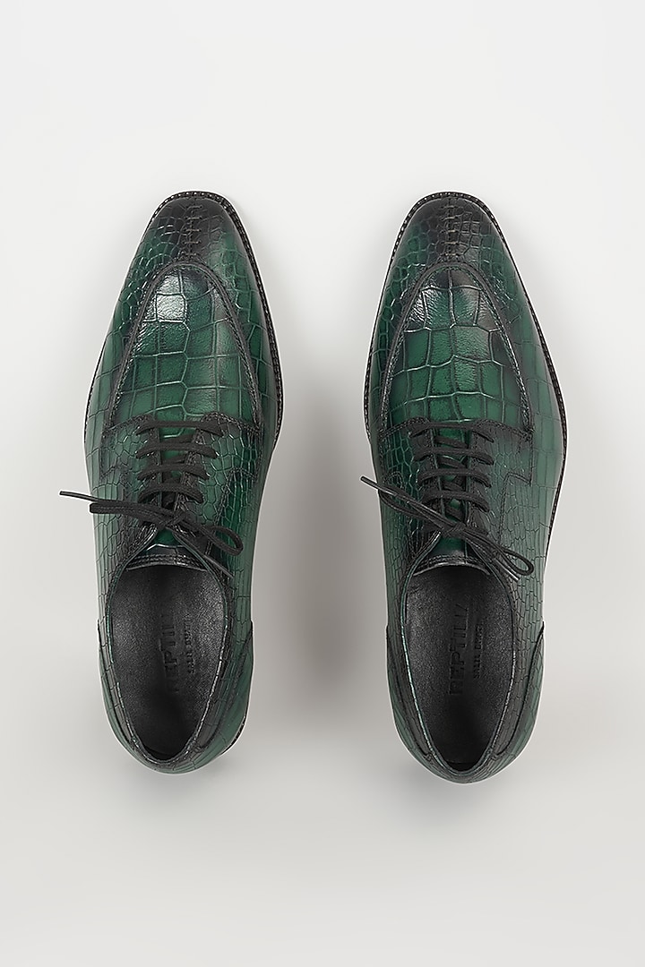 Forest Green Embossed Leather Derby Shoes by SALIL BHATIA at Pernia's Pop Up Shop