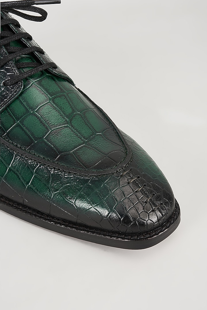 Forest Green Embossed Leather Derby Shoes by SALIL BHATIA at Pernia's Pop Up Shop