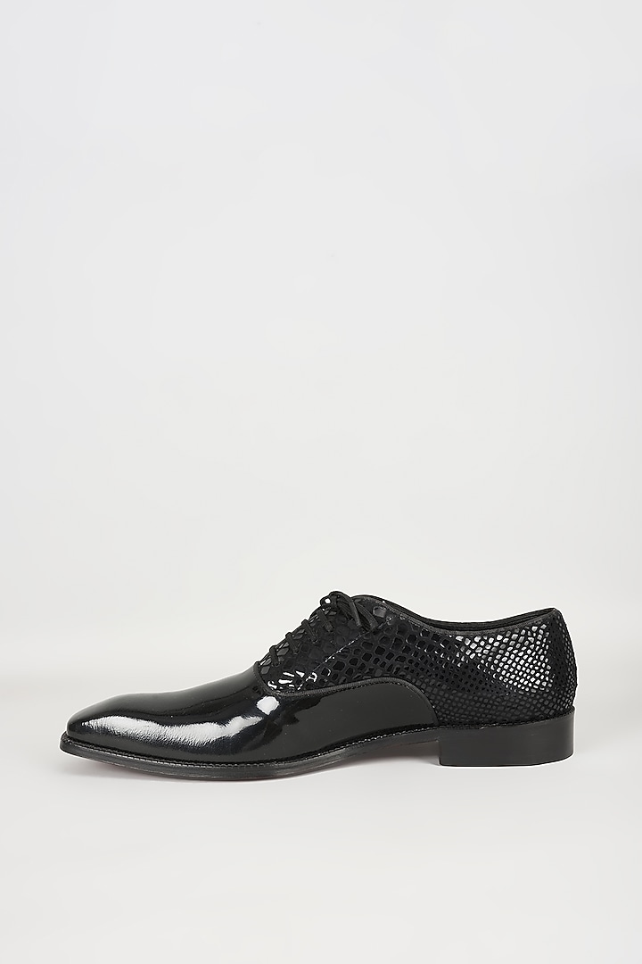 Black Patent Leather & Suede Oxford Shoes by SALIL BHATIA at Pernia's Pop Up Shop
