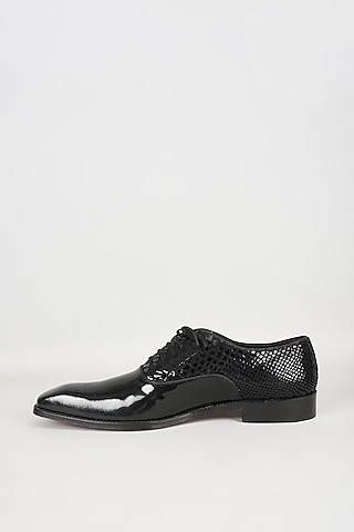 Black Patent Leather & Suede Oxford Shoes by SALIL BHATIA