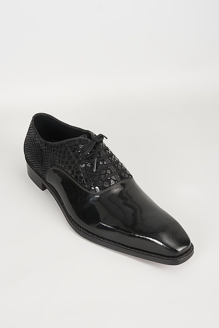 Black Patent Leather & Suede Oxford Shoes by SALIL BHATIA at Pernia's Pop Up Shop