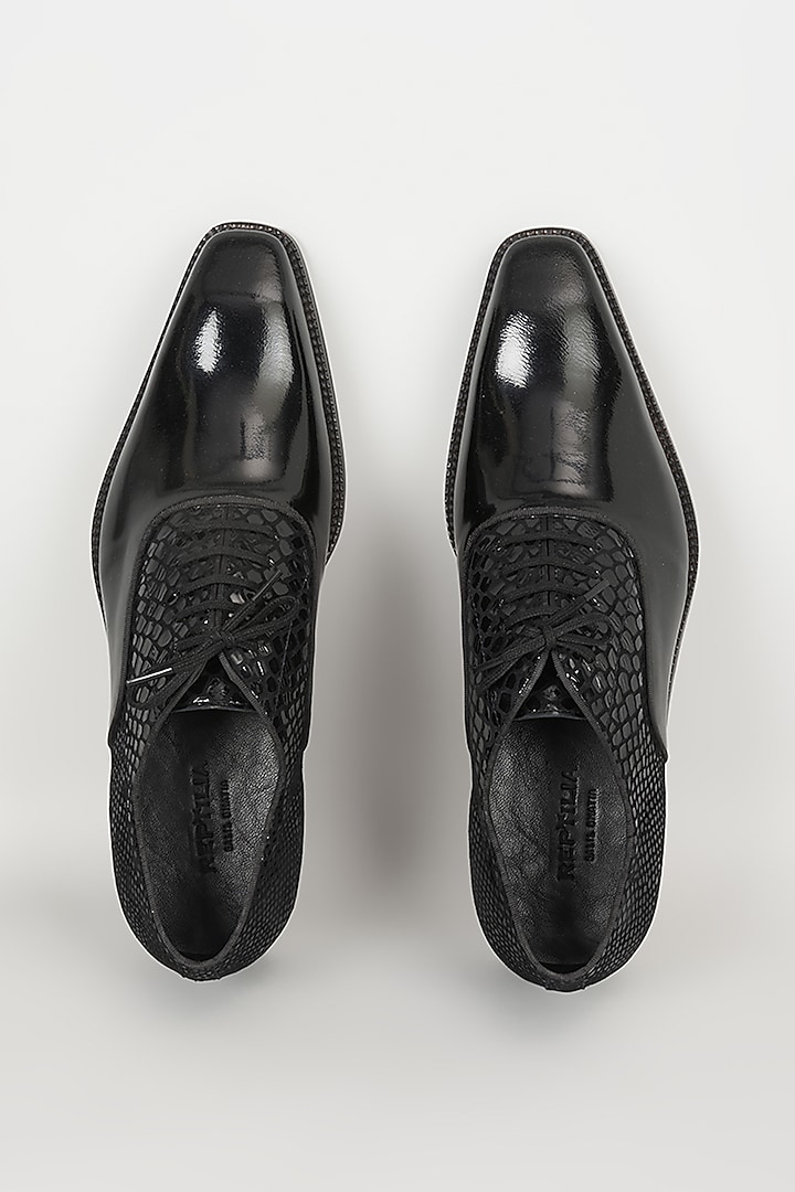 Black Patent Leather & Suede Oxford Shoes by SALIL BHATIA at Pernia's Pop Up Shop