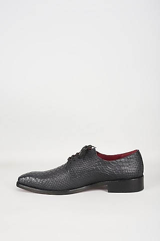 Black & Grey Embossed Leather Derby Shoes by SALIL BHATIA