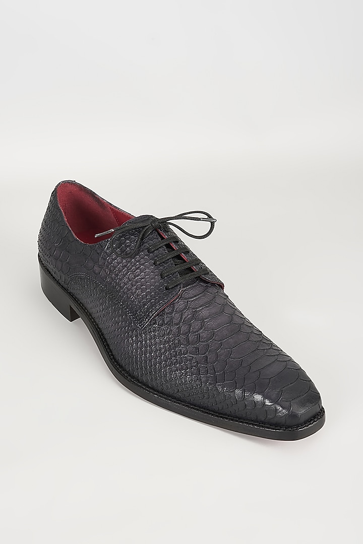 Black & Grey Embossed Leather Derby Shoes by SALIL BHATIA at Pernia's Pop Up Shop