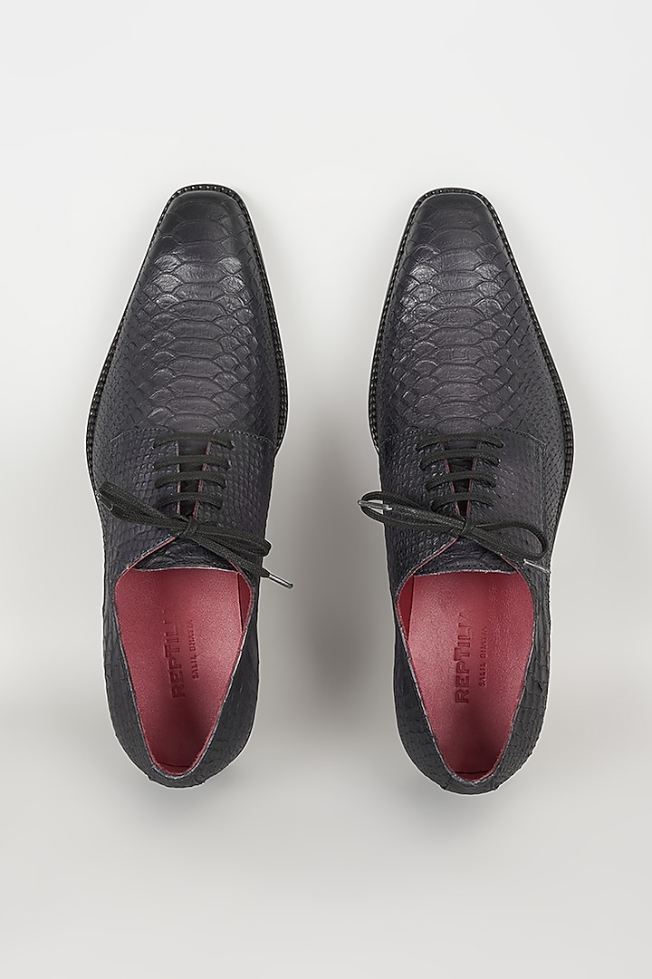 Black & Grey Embossed Leather Derby Shoes by SALIL BHATIA at Pernia's Pop Up Shop