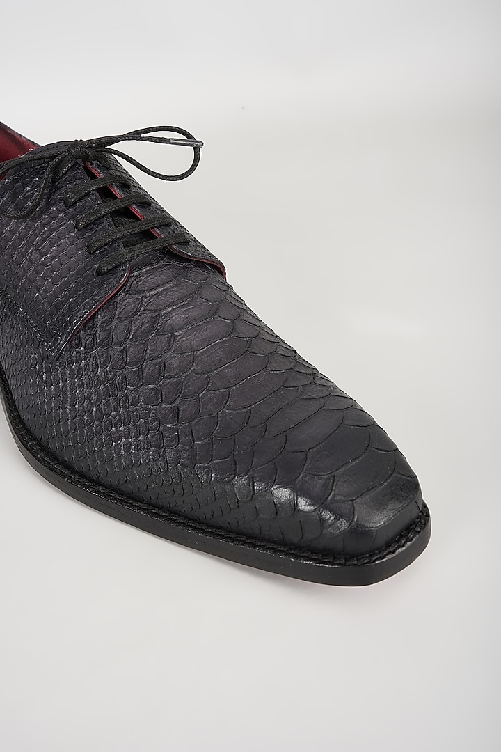 Black & Grey Embossed Leather Derby Shoes by SALIL BHATIA at Pernia's Pop Up Shop