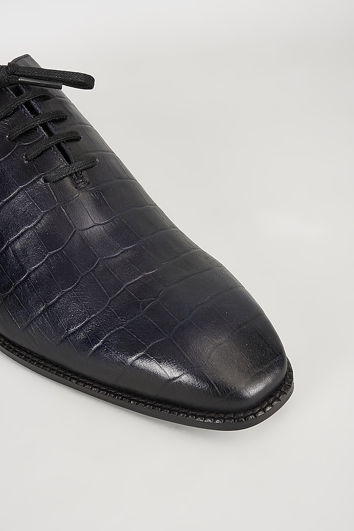 Midnight Blue Embossed Leather Oxford Shoes by SALIL BHATIA at Pernia's Pop Up Shop