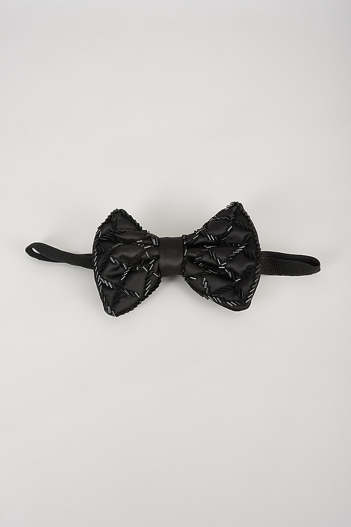 Black Satin Hand Embellished Bowtie by SALIL BHATIA at Pernia's Pop Up Shop