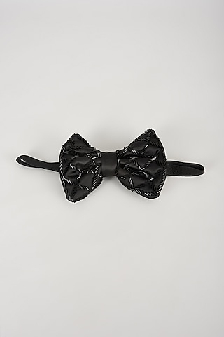 Black Satin Hand Embellished Bowtie by SALIL BHATIA