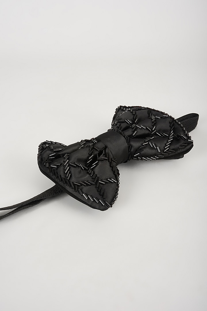 Black Satin Hand Embellished Bowtie by SALIL BHATIA at Pernia's Pop Up Shop