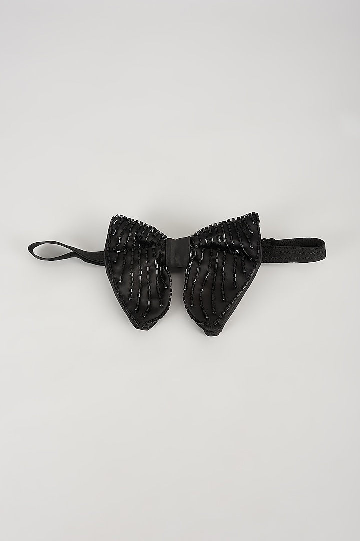 Black Satin Hand Embellished Bowtie by SALIL BHATIA at Pernia's Pop Up Shop
