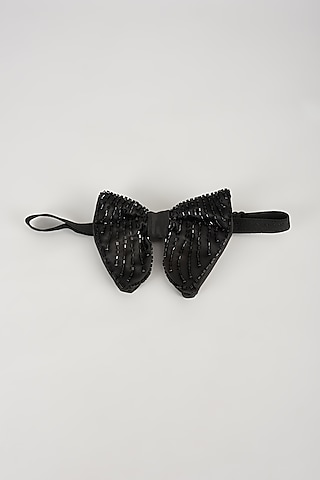 Black Satin Hand Embellished Bowtie by SALIL BHATIA