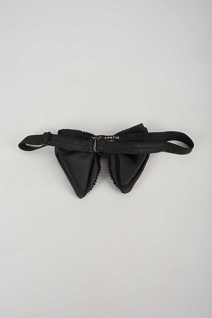 Black Satin Hand Embellished Bowtie by SALIL BHATIA at Pernia's Pop Up Shop