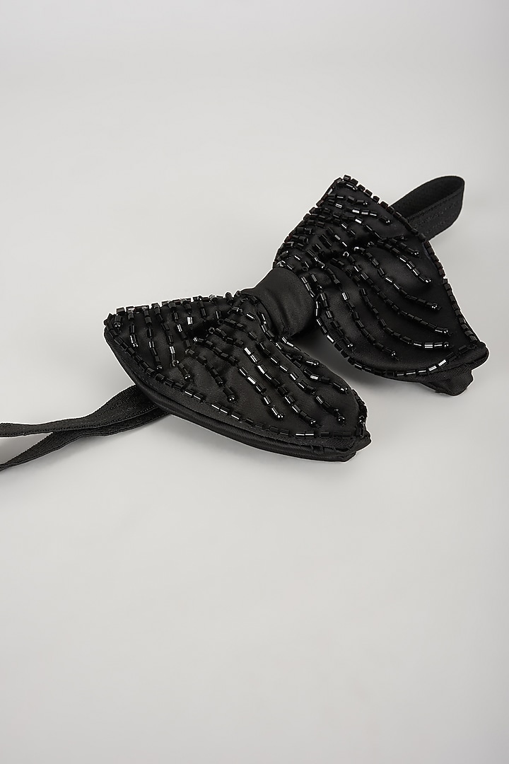 Black Satin Hand Embellished Bowtie by SALIL BHATIA at Pernia's Pop Up Shop