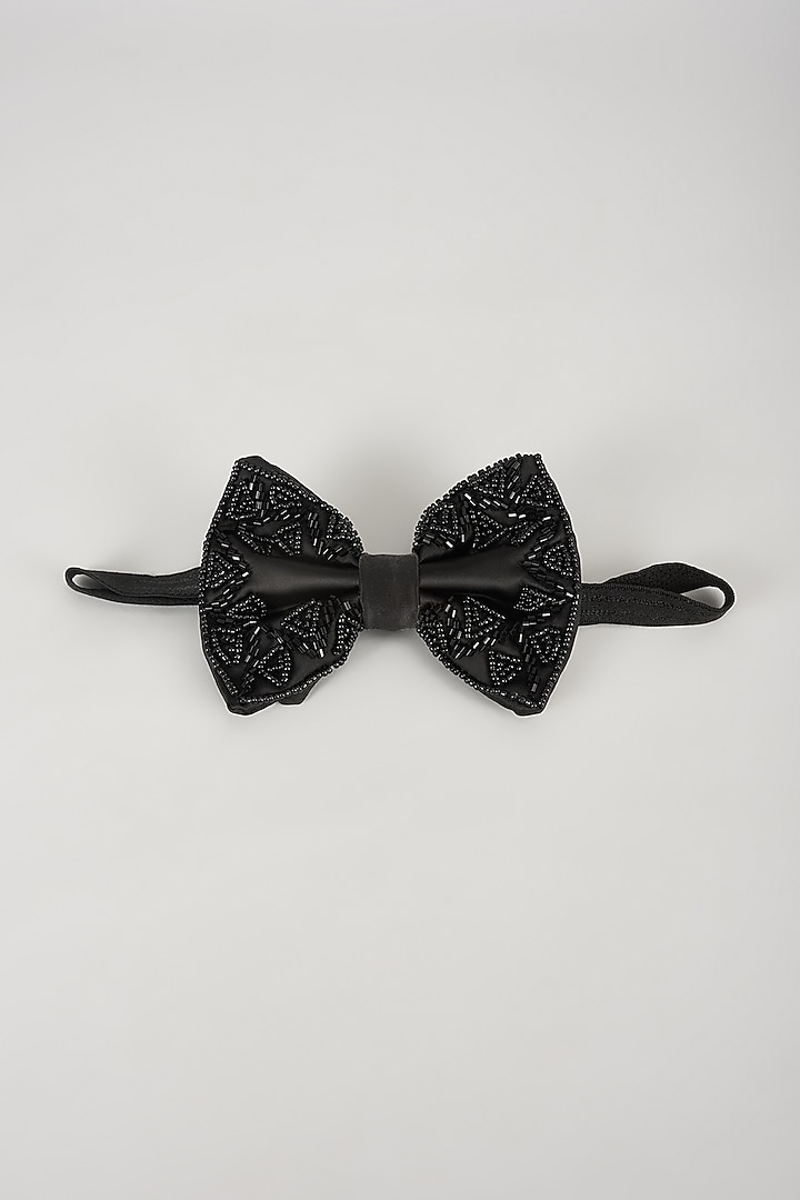 Black Satin Hand Embellished Bowtie by SALIL BHATIA at Pernia's Pop Up Shop