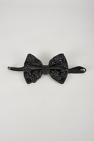 Black Satin Hand Embellished Bowtie by SALIL BHATIA