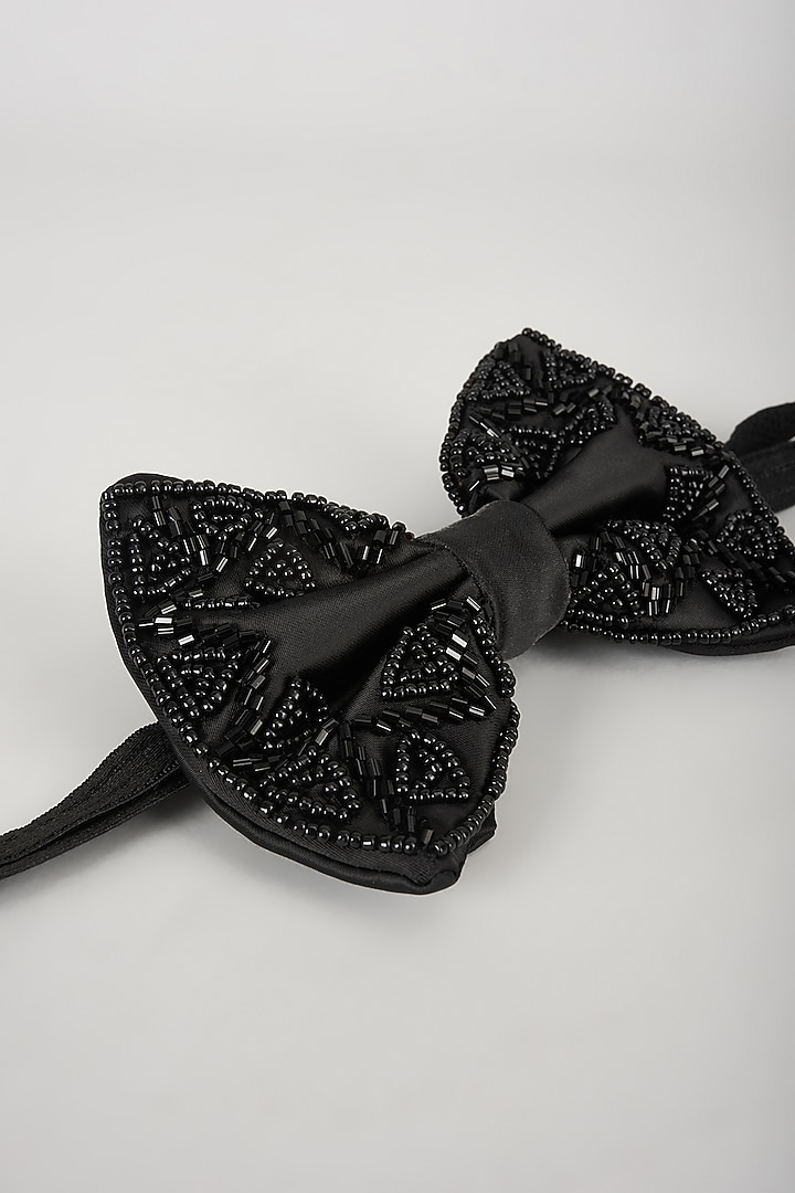 Black Satin Hand Embellished Bowtie by SALIL BHATIA at Pernia's Pop Up Shop