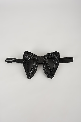 Black Satin Hand Embellished Bowtie by SALIL BHATIA