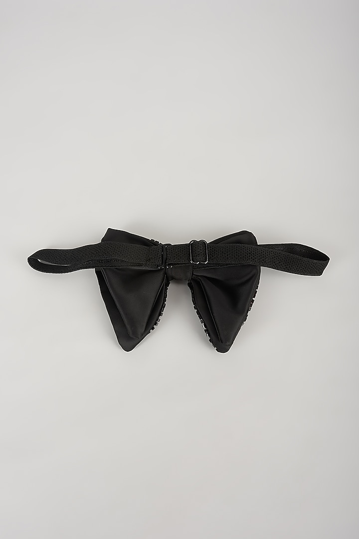 Black Satin Hand Embellished Bowtie by SALIL BHATIA at Pernia's Pop Up Shop