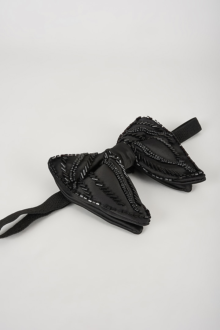 Black Satin Hand Embellished Bowtie by SALIL BHATIA at Pernia's Pop Up Shop