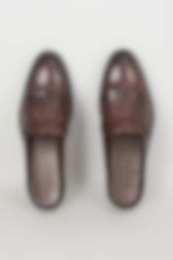 Brown Espresso-Toned Leather Mules by SALIL BHATIA at Pernia's Pop Up Shop