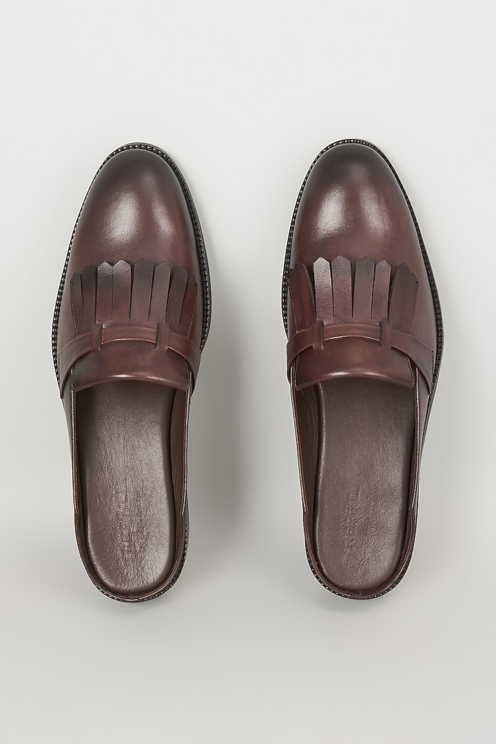 Brown Espresso-Toned Leather Mules by SALIL BHATIA at Pernia's Pop Up Shop