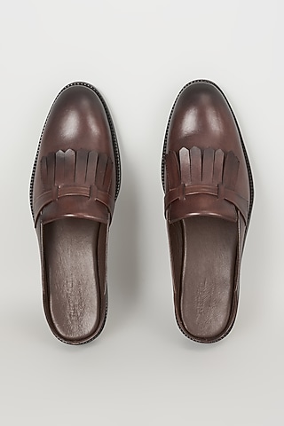 Brown Espresso-Toned Leather Mules by SALIL BHATIA