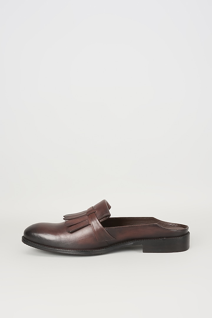 Brown Espresso-Toned Leather Mules by SALIL BHATIA at Pernia's Pop Up Shop